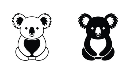 Cute koala bear sitting icon set in outline and silhouette style © Jannatul Mawa