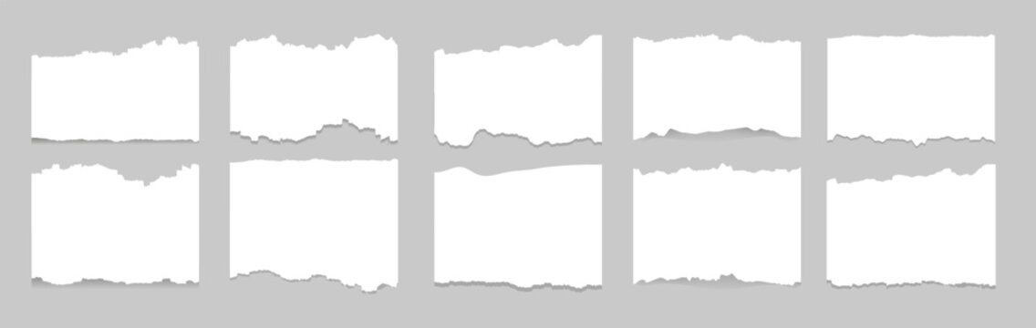 White torn paper strip with rough ripped edge. Blank textured scrap on transparent background.