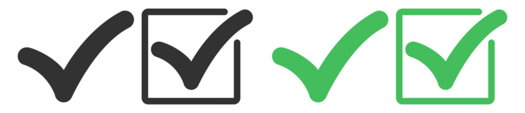 Green check mark and black check symbol outlined in a clean line style. These approval and selection icons are presented on transparent background.
