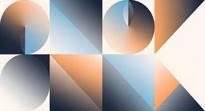 Contemporary geometric mural design with conical gradients and angular shapes.