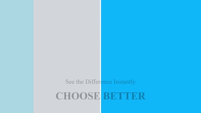 Minimalist split screen comparison background, blue and grey color palette, choose better text overlay for marketing and business decisions