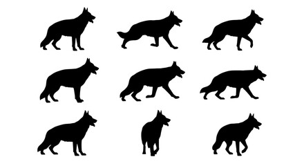 Obraz premium Wolf animal silhouettes set with realistic black fur shapes in bold vector style for wildlife posters