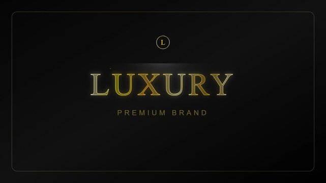 Luxury premium brand logo animation, elegant gold text on dark black background, sophisticated corporate identity intro for high-end fashion and jewelry