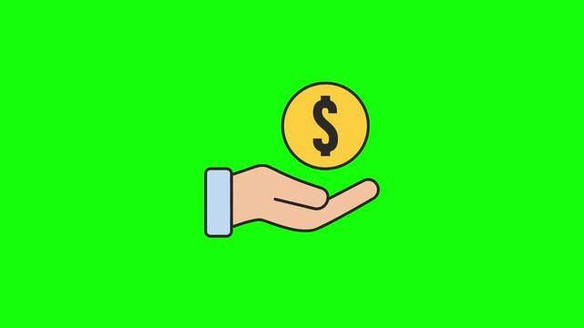 Hand Holding Dollar Coin Bounce Animation Financial Support Investment Money Visual