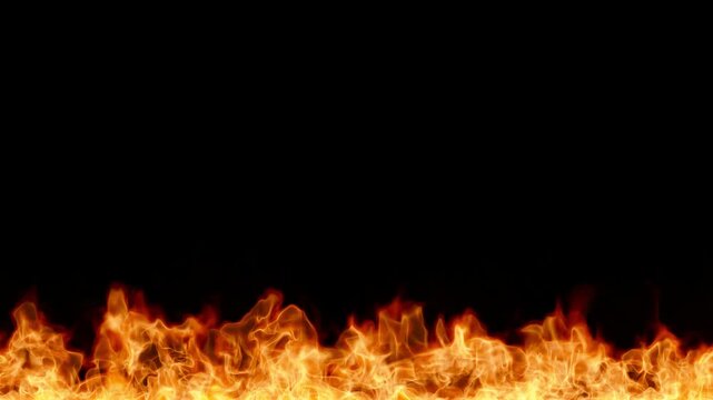 Orange Flames Burning in Slow Motion on a Black Background, Endless Looping Fire Effect