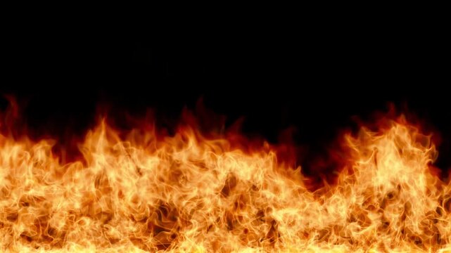 Firey Flame Wall on Black Background, Looping Fire Effect