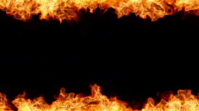 Flames Buring in Slow Motion on Top and Bottom of Frame, Fire Endless Loop, Transparent Background Alpha Channel