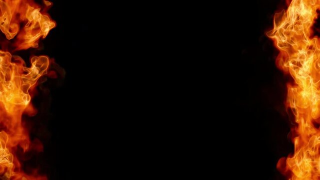 Fire Burning on Left and Ride of Frame with Transparent Background Alpha Channel, Endless Loop of Flames Buring and Rising