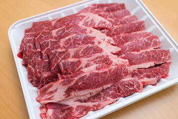 Fototapeta premium Raw beef slices packed for fresh home cooking use