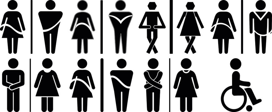 stickman accessibility vector icons isolated transparent background, disability people stick figure symbol collection editable design, public accessibility silhouette icon set for interface graphics