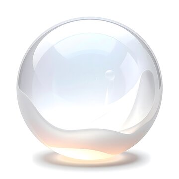 Isolated clear glass sphere with glowing inner light on a white background, futuristic orb with soft reflections and subtle highlights