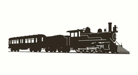 Silhouette of a vintage steam locomotive with a passenger carriage © Ngerdo