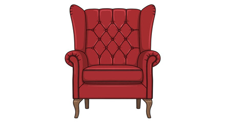 Fototapeta premium Classic red wingback armchair with tufted upholstery illustration isolated on white background
