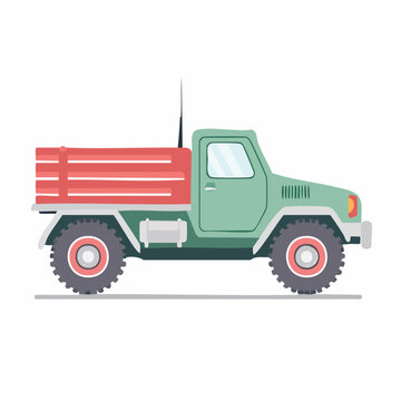 Vintage Green Pickup Truck with Red Bed