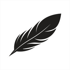 Obraz premium black feather silhouette is shown against a white background The feather is depicted in a simple vector