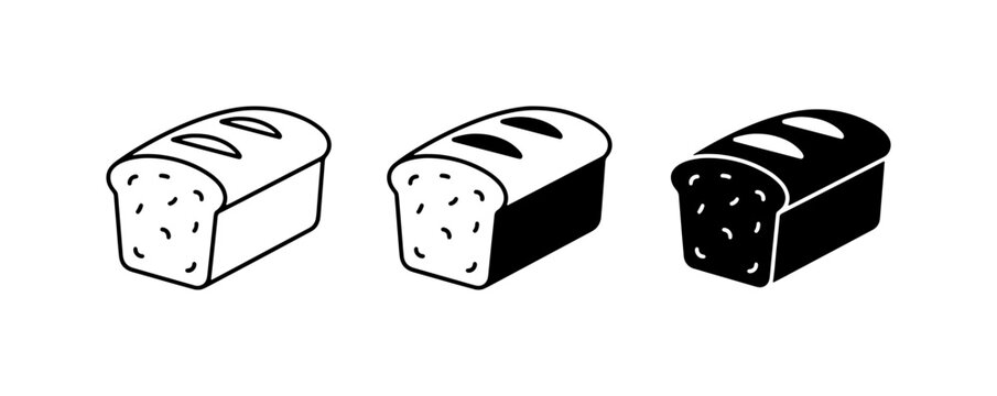 Loaf Bread Icons, Simple Vector Illustrations of Baked Goods, Bakery and Food Graphics