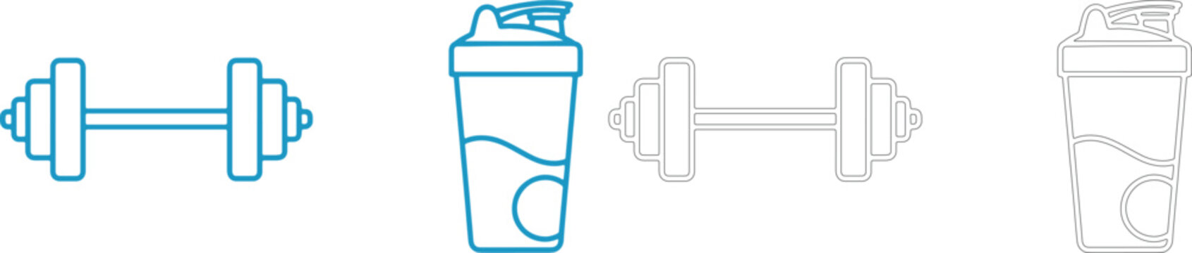 Blue and black outline fitness dumbbell shaker bottle