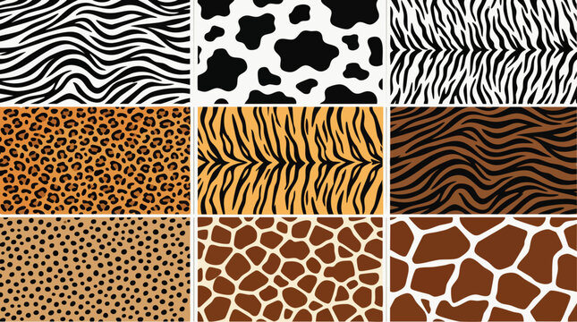 Animal print patterns  collection seamless textures with various wildlife designs