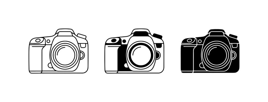 Digital Camera Icons, DSLR Photography Equipment Set, Professional Camera Vector Graphics for Media and Technology Concepts