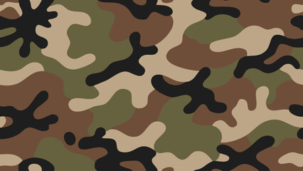 Fototapeta premium Camouflage pattern seamless military texture with brown and green shapes