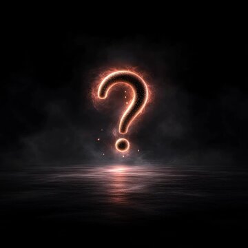 Glowing Fiery Question Mark on Dark Smoky Background