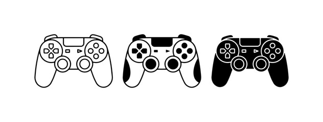 Video Game Controllers, Gaming Joysticks, Entertainment Input Devices, Digital Entertainment, Console Accessories, Vector Icons Set © Sajib