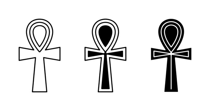 Ancient Egyptian Ankh Symbols, Life Key Iconography, Hieroglyphic Cross Vector Set, Sacred Symbolism, Mystical Art