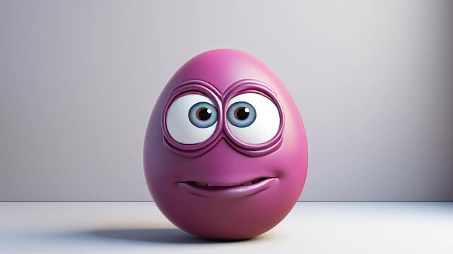 Cute Purple Oval Emoji Character with Smiling Expression