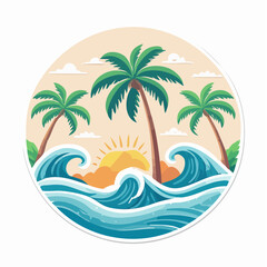 Obraz premium Tropical Beach Scene with Palm Trees and Waves
