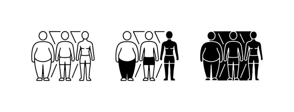 Body Mass Index Icons, Obesity Levels, Human Figures, Health Comparison, Vector Set