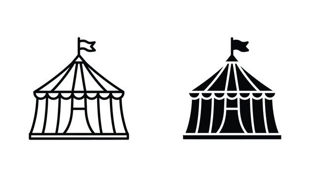 Circus tent vector graphic in outline and silhouette styles for entertainment and event themes