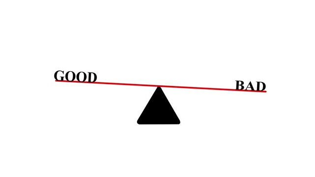 Balance Scales or Seesaw of Good and Bad Animation on 4K Video animation and White Background.