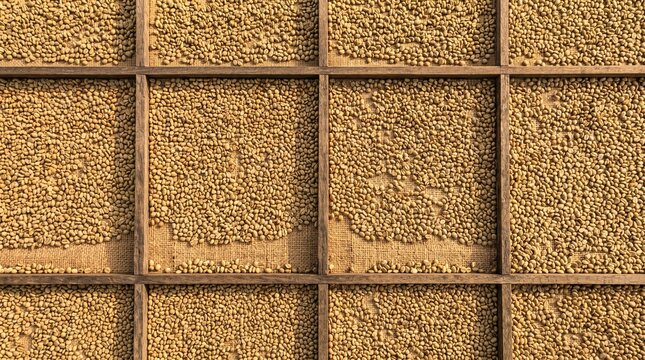 Coffee beans drying under sunlight, artisanal coffee production concept