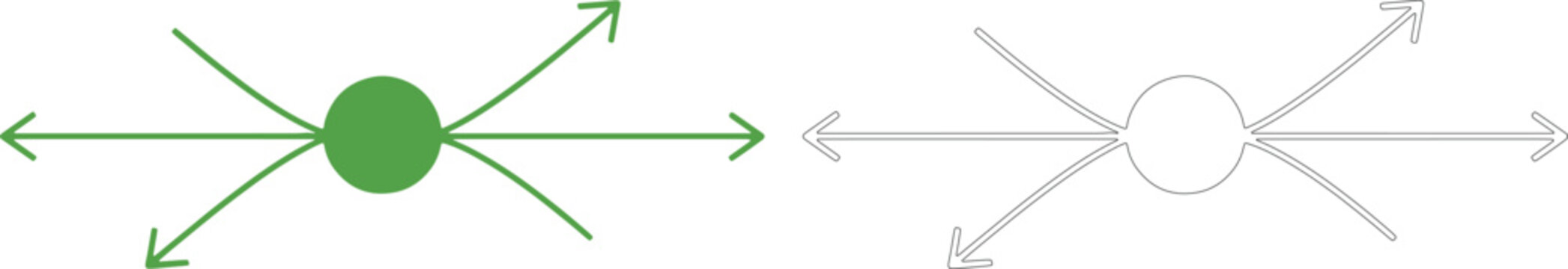 Green circle with radiating arrows and outline version