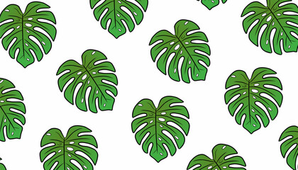 Monstera Leaf Seamless Pattern with Tropical Botanical Foliage Flat Vector Style © Zayyan 