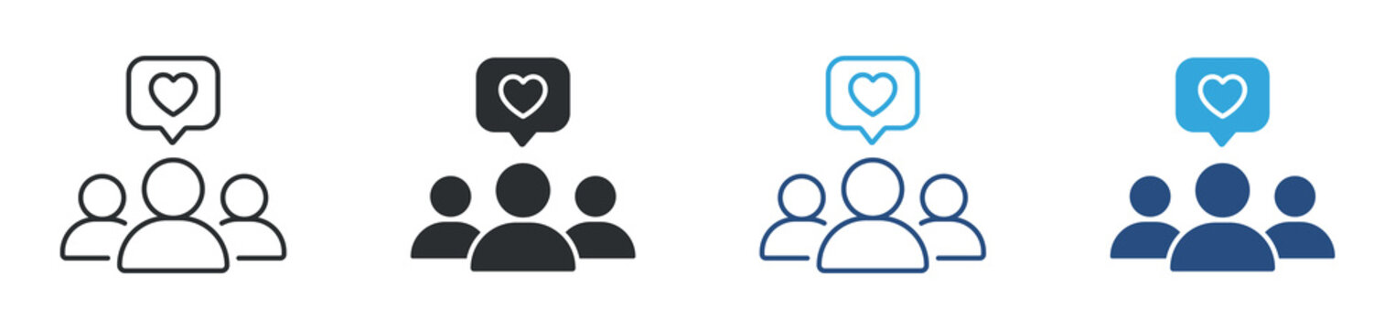 Customer engagement icon set. people group with heart notification. social interaction and audience support concept. vector illustration.