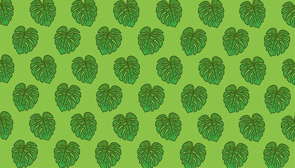 Monstera Leaf Seamless Pattern with Tropical Botanical Foliage Flat Vector Style © Zayyan 