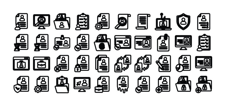 Professional user profile line icons, 40 business account and personal data symbols, human resources and recruitment vector set for web interface