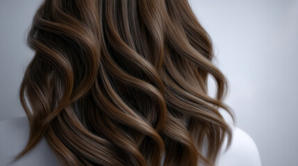 Naklejka premium Wavy brown hair thick strand shiny texture healthy appearance natural style soft curl brunette closeup beauty smooth surface