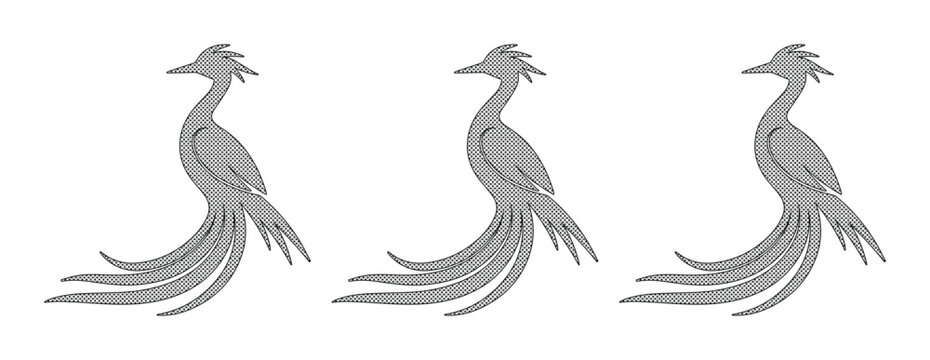 Minimalist phoenix bird icons in grey, set of three mythical firebird silhouettes, elegant avian vector illustrations for branding and logo design