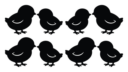 Minimalist baby chick silhouettes, black bird icons set of 8, cute farm animal vector graphics for Easter and spring designs © Jemie