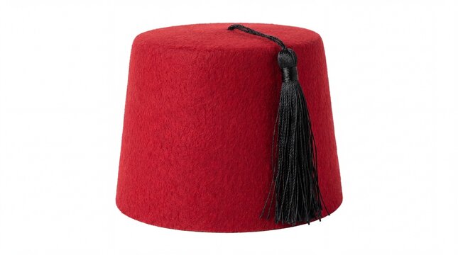 Red Fez Hat with Tassel Isolated on White Background