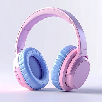 Pastel pink and blue over-ear headphones with soft texture, clean product shot with subtle lighting for audio or music concepts