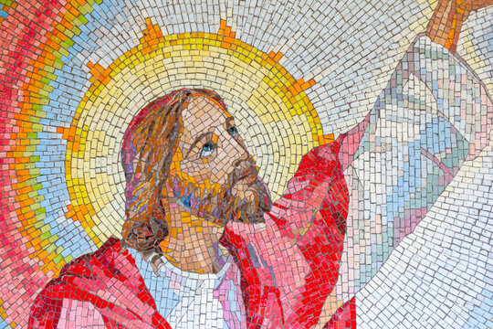 Mosaic of the Proclamation of the Kingdom of God, the Third Luminous Mystery of the Rosary &ndash; Sanctuary of the Queen of Peace, Medjugorje.