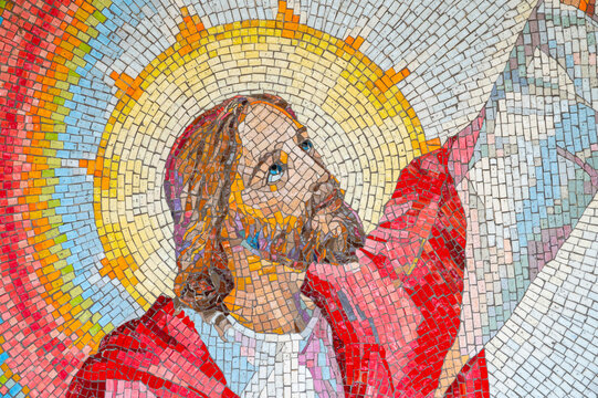 Mosaic of the Proclamation of the Kingdom of God, the Third Luminous Mystery of the Rosary &ndash; Sanctuary of the Queen of Peace, Medjugorje.