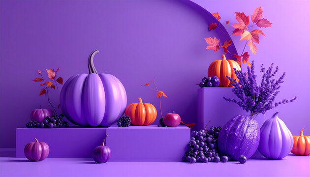 Purple Halloween Pumpkin Scene
