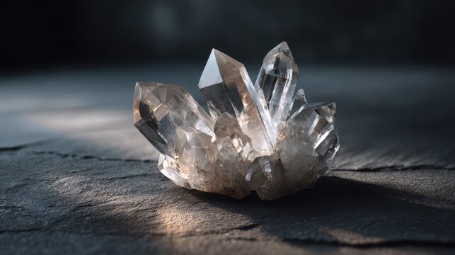 Crystal cluster study: delicate, translucent minerals with sharp facets in soft lighting