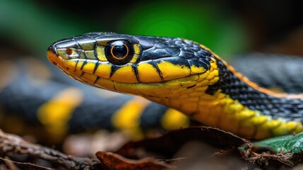 Fototapeta premium Delicate macro image of a striped snake showing texture and color