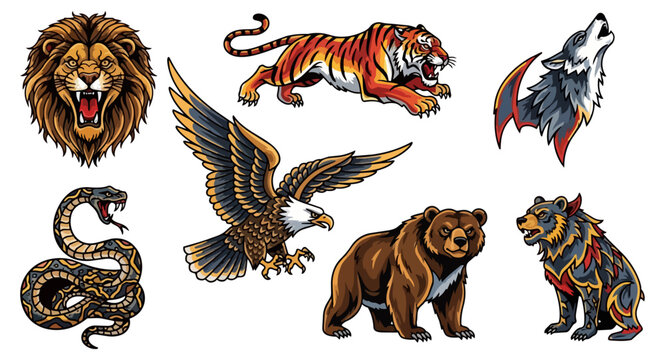 Wildlife animals collection illustrations design elements graphics isolated
