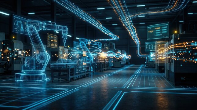 Smart factory concept featuring abstract tech background and Industry 0 revolution.
